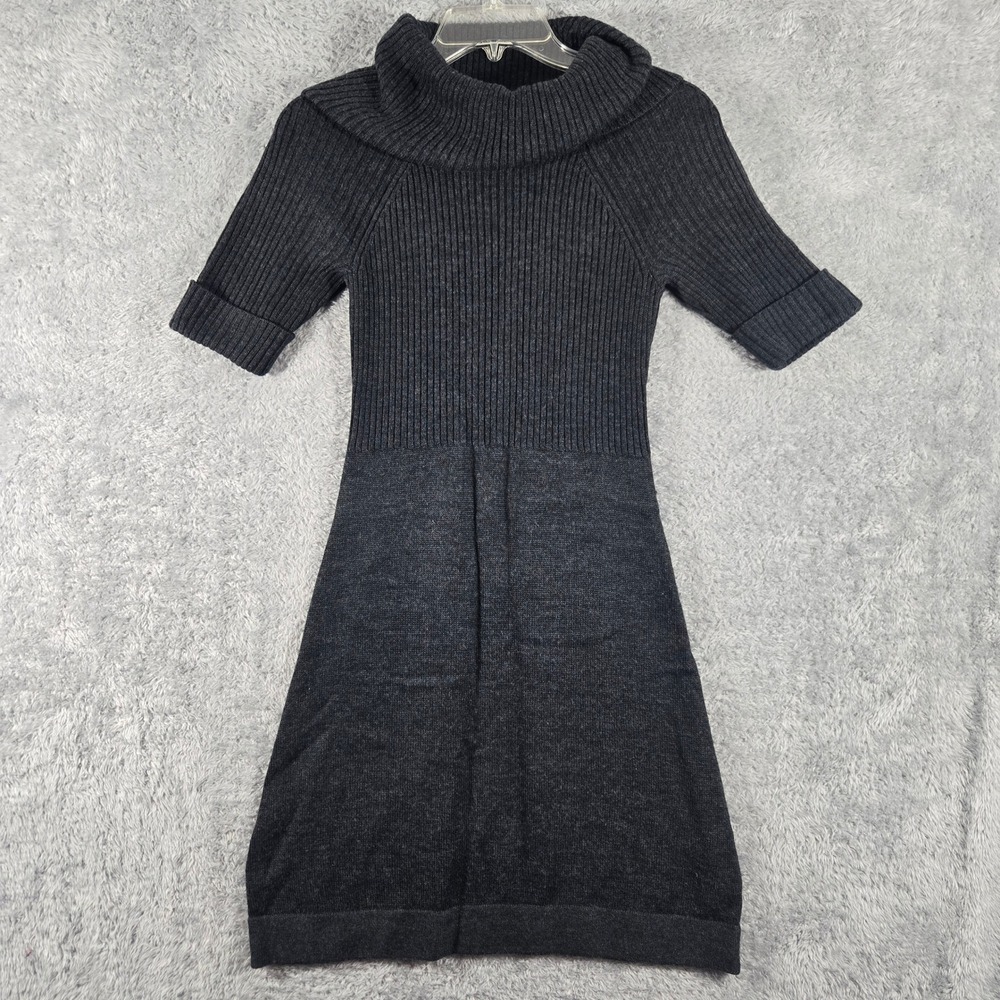 Ann Taylor LOFT Gray Merino Wool Blend Ribbed Cowl neck Sweater Dress XS y2k